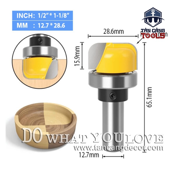 Mũi Router Đánh Rãnh Bo Tròn 15.9 x 28.6 mm Cốt 12.7 mm