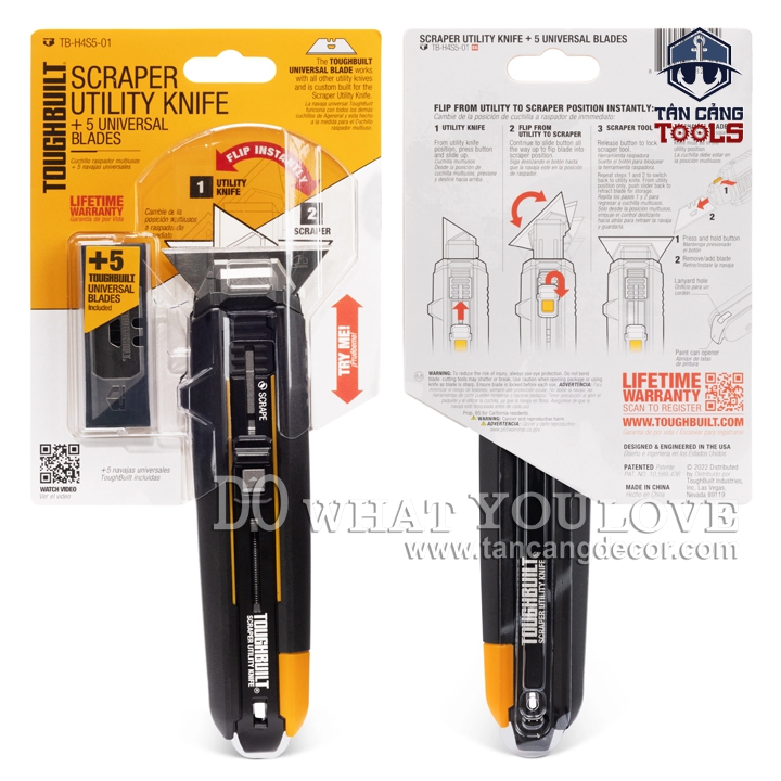 Dao Rọc Cáp Đa Năng Toughbuilt TB-H4S5-01 Kèm 5 Lưỡi Dao ( Tay Cầm Thép Bọc Su ) - Ảnh 3