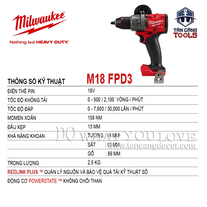 Máy Khoan Động Lực Dùng Pin Milwaukee M18 FPD3 ( Thân Máy, Tặng Pin 5Ah, Thùng Nhựa ) - Ảnh 2