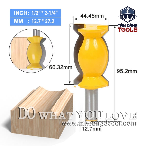Mũi Router Đánh Phào Chỉ Lõm Đối Xứng 60.32 mm Cốt 12.7 mm