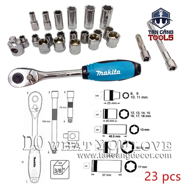 Alternative view of Bộ Tuýp Cần Siết Tự Động 3/8 Inches 23 Chi Tiết Makita B-65573