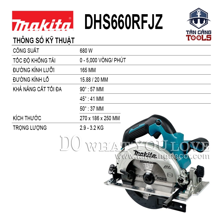 Combo Máy Cưa Đĩa 165mm Dùng Pin 18V Makita DHS600RFJ ( Thân Máy, 2 Pin 3.0Ah, Sạc Nhanh, Thùng ) - Ảnh 2