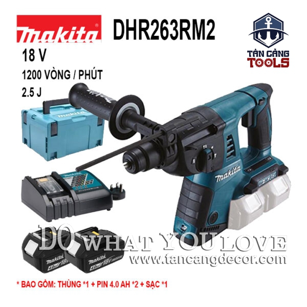 Combo Máy Khoan Bê Tông 3 Chế Độ Dùng Pin Makita 36V DHR263RM2 ( Thân Máy, 2 Pin, 1 Sạc, Thùng Nhựa )