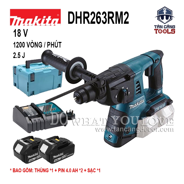 Combo Máy Khoan Bê Tông 3 Chế Độ Dùng Pin Makita 36V DHR263RM2 ( Thân Máy, 2 Pin, 1 Sạc, Thùng Nhựa )
