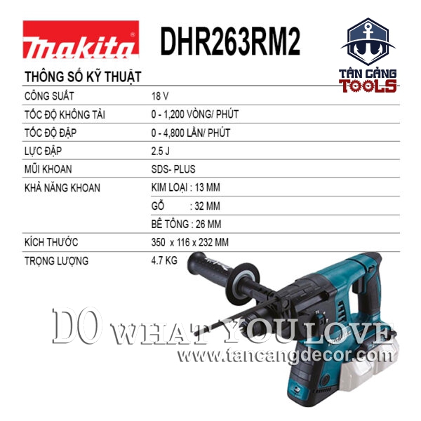 Alternative view of Combo Máy Khoan Bê Tông 3 Chế Độ Dùng Pin Makita 36V DHR263RM2 ( Thân Máy, 2 Pin, 1 Sạc, Thùng Nhựa )