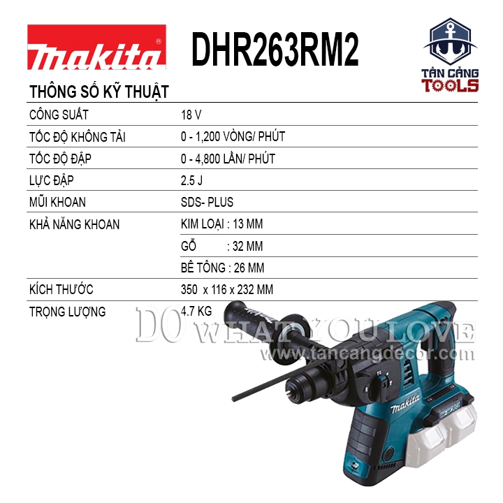 Combo Máy Khoan Bê Tông 3 Chế Độ Dùng Pin Makita 36V DHR263RM2 ( Thân Máy, 2 Pin, 1 Sạc, Thùng Nhựa ) - Ảnh 2