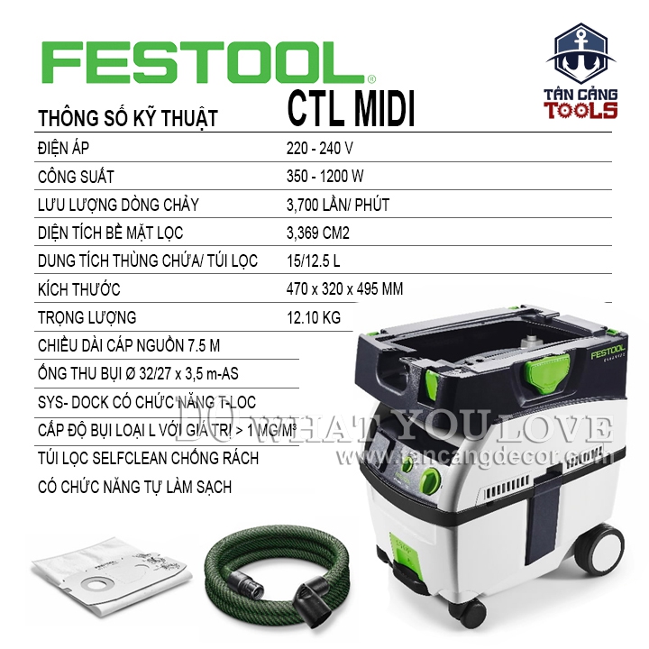 Máy Hút Bụi 15 Lít Festool CLEANTEC CTL MIDI 230V - Ảnh 3