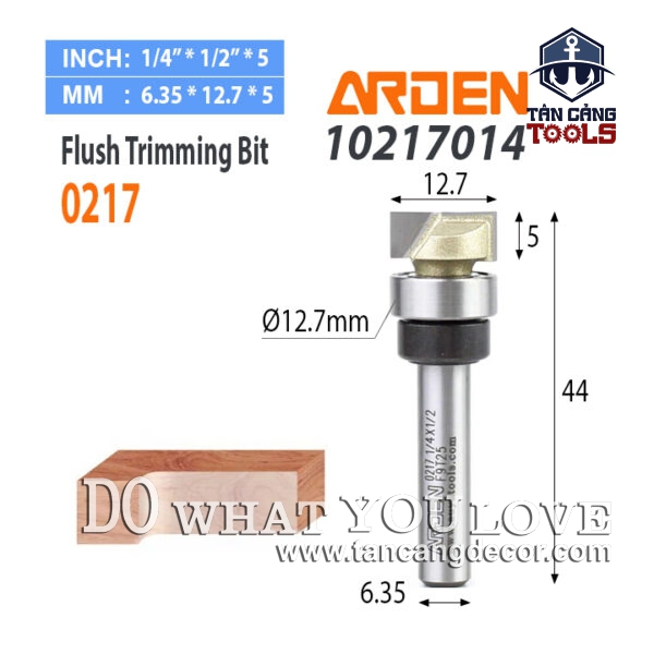 Mũi Router Arden Phay Thẳng bi trên 12.7 x 5 mm Cốt 6.35 mm Arden 0217