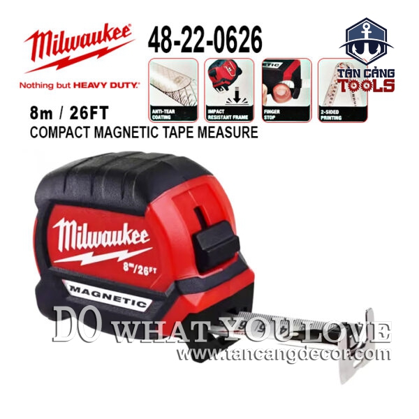 Thước Cuộn Thép 8 M Milwaukee 48-22-0626 Có Tích Hợp Nam Châm