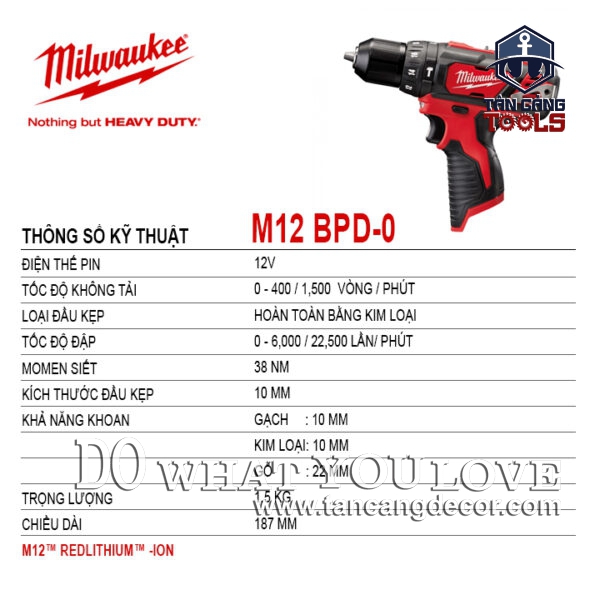 Alternative view of Combo Milwaukee BPD + FID2 BID M12 New Entry 1 ( 2 Pin, 1 Sạc, Găng Tay, Thước Móc Khóa 2 Mét )