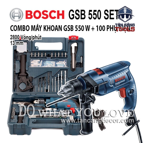 Máy Khoan Động Lực 100 Chi Tiết Bosch GSB 550 SET 550W