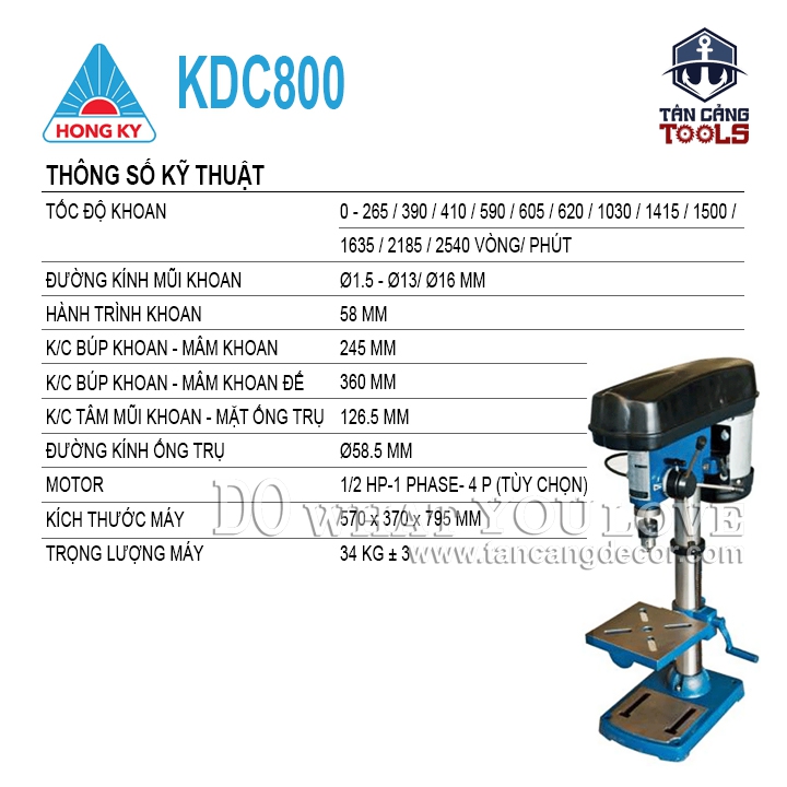 Máy Khoan Bàn Hồng Ký KDC800 1/2HP - Ảnh 2