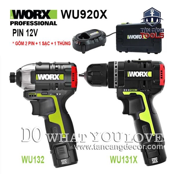 Combo Máy Vặn Vít, Máy Khoan Dùng Pin 12V Worx WU920X ( 2 Thân Máy, 2 Pin 2.0Ah, 1 Sạc, 1 Thùng )