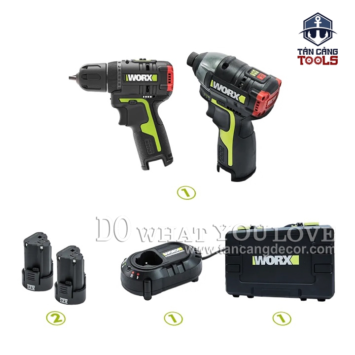 Combo Máy Vặn Vít, Máy Khoan Dùng Pin 12V Worx WU920X ( 2 Thân Máy, 2 Pin 2.0Ah, 1 Sạc, 1 Thùng ) - Ảnh 2