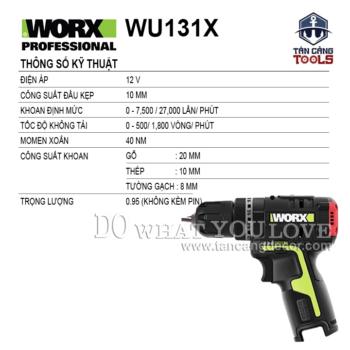 Combo Máy Vặn Vít, Máy Khoan Dùng Pin 12V Worx WU920X ( 2 Thân Máy, 2 Pin 2.0Ah, 1 Sạc, 1 Thùng ) - Ảnh 3