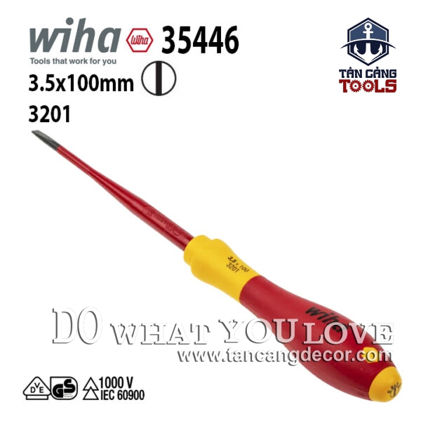 Tuốc Vít Đầu Dẹp SL3.5 100 mm Cách Điện 1000V Wiha 35446