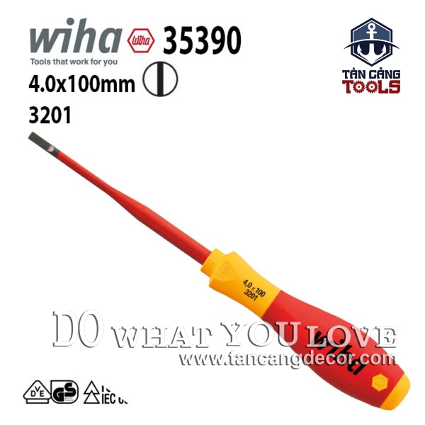 Tuốc Vít Đầu Dẹp SL4.0 100 mm Cách Điện 1000V Wiha 35390