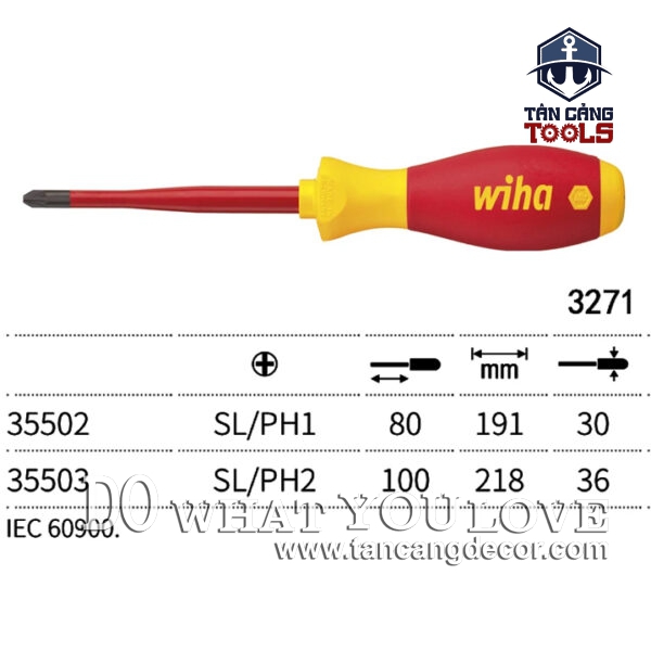 Alternative view of Tuốc Vít 4 Cạnh SL/PH2 100 mm Cách Điện 1000V Wiha 35503
