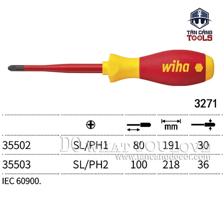 Tuốc Vít 4 Cạnh SL/PH1 80 mm Cách Điện 1000V Wiha 35502 - Ảnh 2