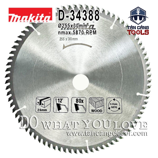 Lưỡi Cưa Gỗ Hợp Kim 255 x 30/25.4 mm x 80T Makita D-34388