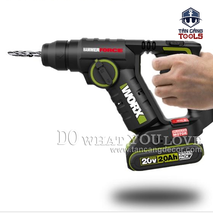 Combo Máy Khoan Bê Tông 2 Chế Độ Dùng Pin 20V Worx WU380S ( Thân Máy, 1 Pin 4.0Ah, 1 Sạc, Hộp Giấy ) - Ảnh 7