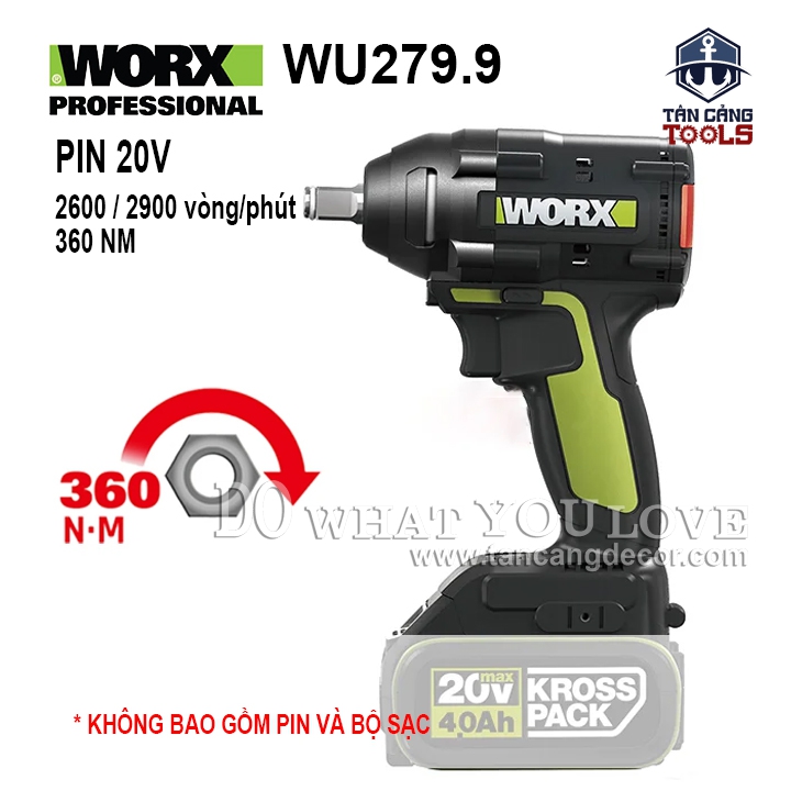 Máy Siết Bu Lông Dùng Pin 20V Worx WU279.9 1/2 Inches ( Thân Máy )