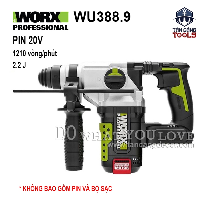 Máy Khoan Bê Tông Dùng Pin 20V Worx WU388.9 ( Thân Máy )