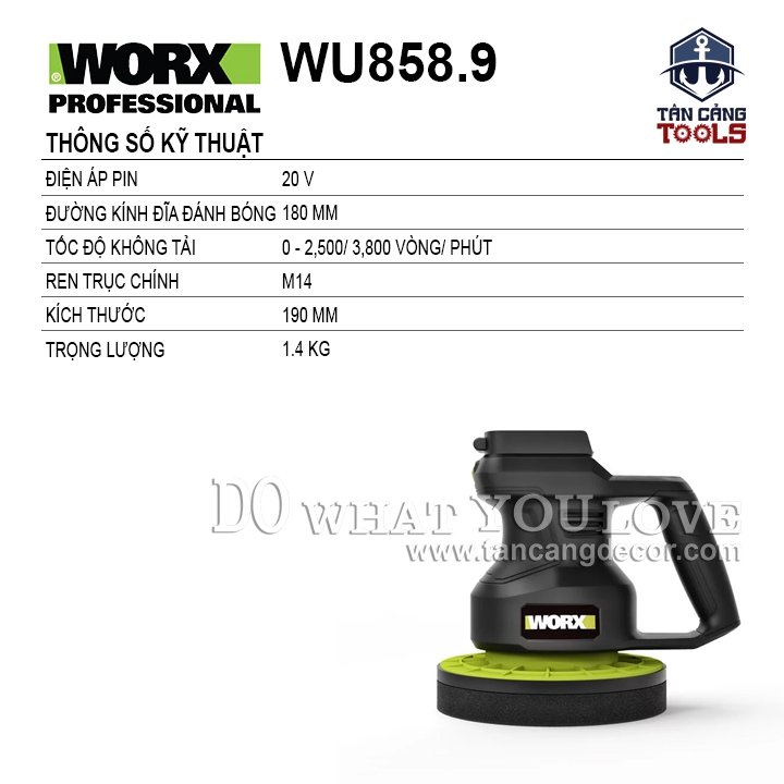 Máy Đánh Bóng 180 mm Dùng Pin 20V Worx WU858.9 ( Thân Máy ) - Ảnh 2