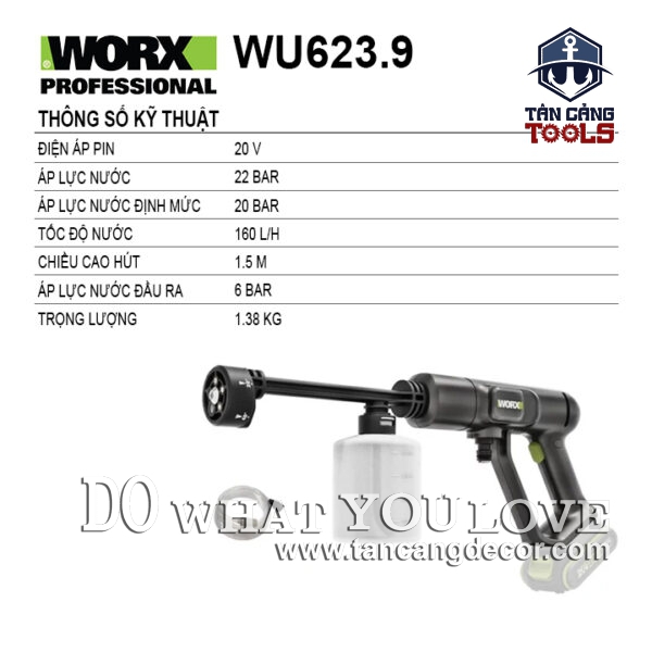 Alternative view of Máy Xịt Rửa Xe Dùng Pin 20V WORX WU623.9 ( Thân Máy )