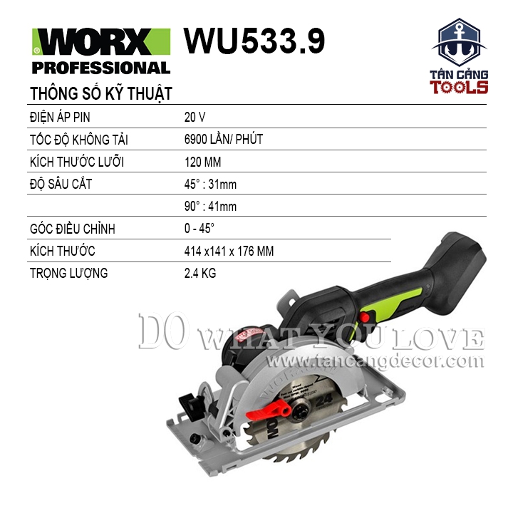 Máy Cưa Đĩa 120 mm Dùng Pin 20V Worx WU533.9 ( Thân Máy ) - Ảnh 2