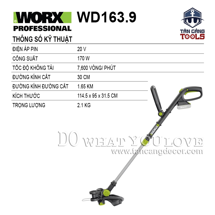 Máy Cắt Cỏ Dùng Pin 20V Worx WD163.9 ( Thân Máy ) - Ảnh 2