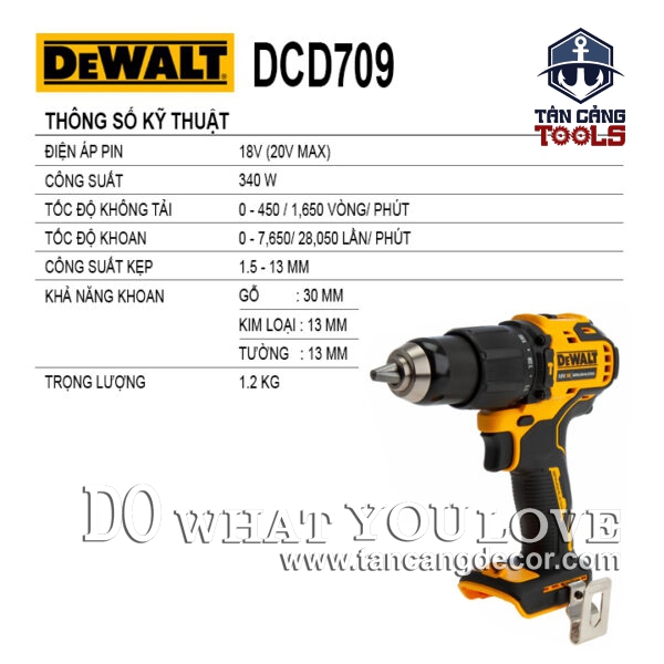 Alternative view of Combo Máy Khoan Động Lực Dùng Pin DeWalt 20V DCD709D2 ( Thân Máy, Thùng Nhựa, 1 Sạc, 2 Pin 2.0 Ah )