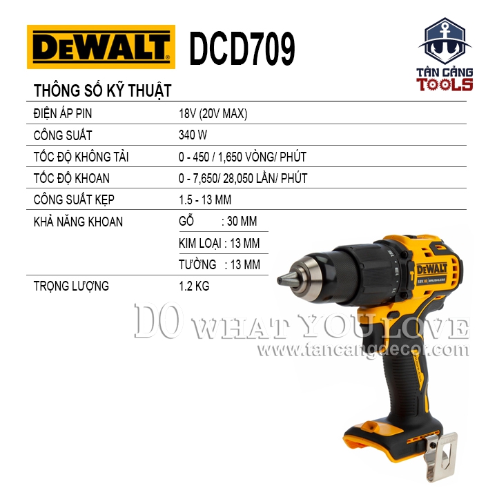 Combo Máy Khoan Động Lực Dùng Pin DeWalt 20V DCD709D2 ( Thân Máy, Thùng Nhựa, 1 Sạc, 2 Pin 2.0 Ah ) - Ảnh 2