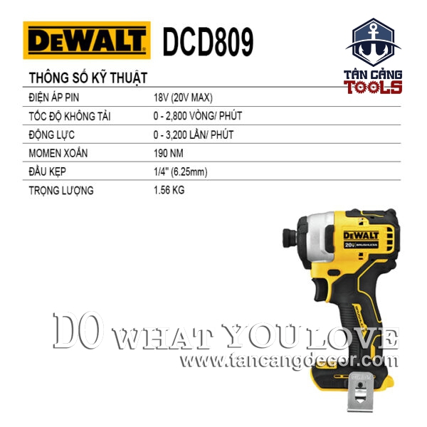 Alternative view of Combo Máy Vặn Vít Dùng Pin DeWalt 20V DCF809D2 ( Thân Máy, Thùng Nhựa, 1 Sạc, 2 Pin 2.0 Ah )