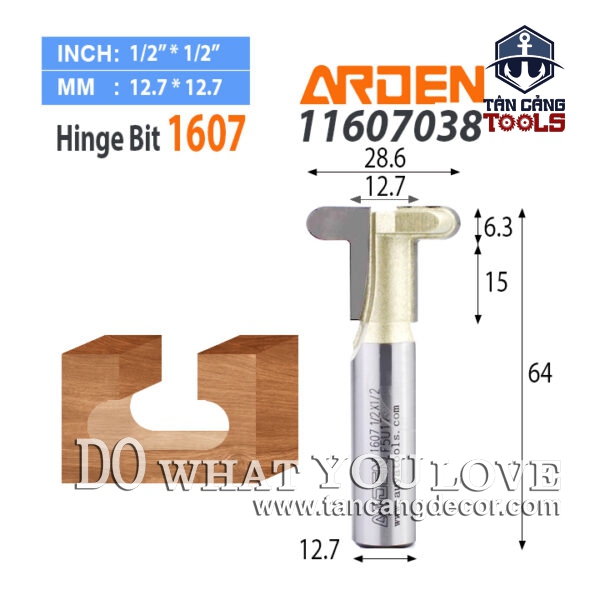 Mũi Router Arden Đánh Tay Nắm J 28.6 x 6.3 mm Cốt 12.7 mm Arden 1607