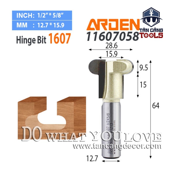 Mũi Router Arden Đánh Tay Nắm J 28.6 x 9.5 mm Cốt 12.7 mm Arden 1607