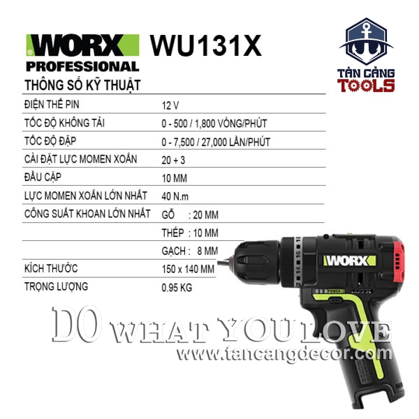 Alternative view of Combo Máy Khoan Động Lực Dùng Pin 12V Worx WU131X-21 ( Thân Máy, 2 Pin 2.0Ah, 1 Sạc, 1 Túi )