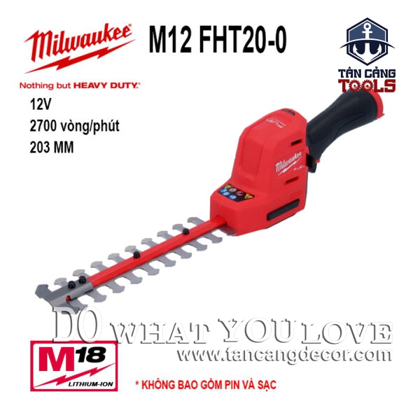 Máy Tỉa Hàng Rào 20 cm Dùng Pin Milwaukee M12 FHT20-0 ( Thân Máy )