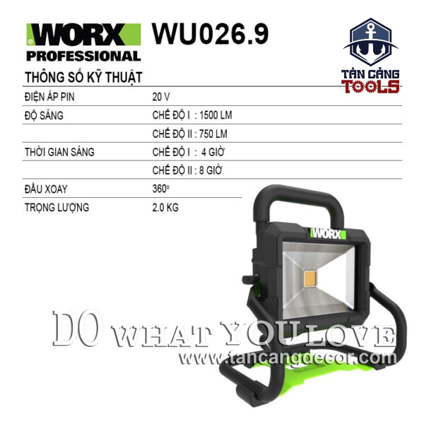 Alternative view of Đèn Led Công Trình Dùng Pin 20V Worx WU026.9 ( Thân Máy )
