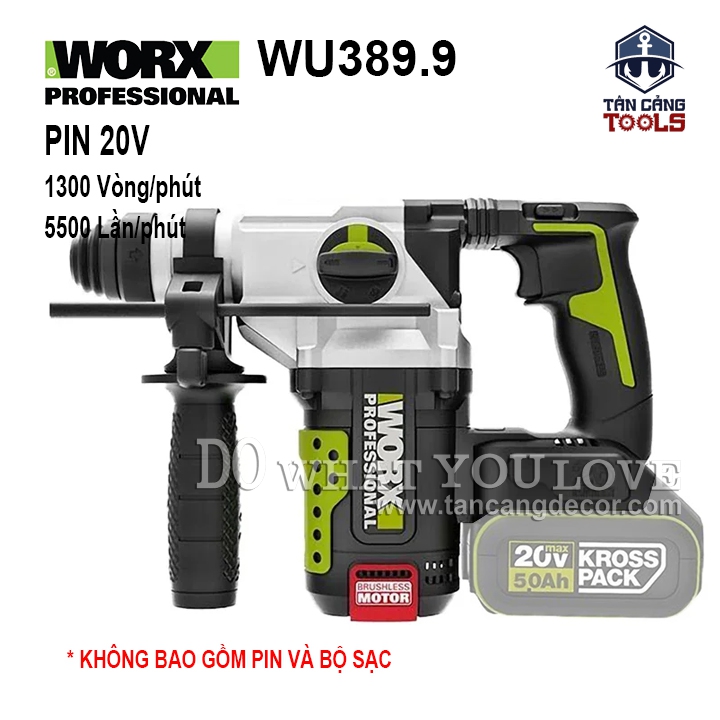 Máy Khoan Bê Tông Dùng Pin 20V Worx WU389.9 ( Thân Máy )