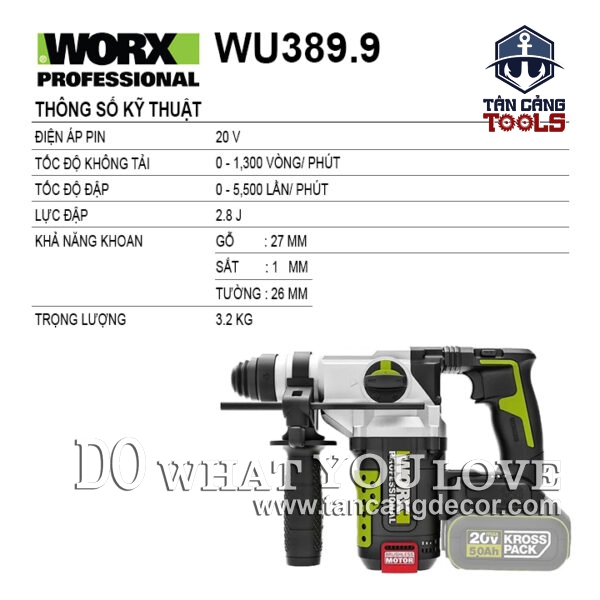 Alternative view of Máy Khoan Bê Tông Dùng Pin 20V Worx WU389.9 ( Thân Máy )