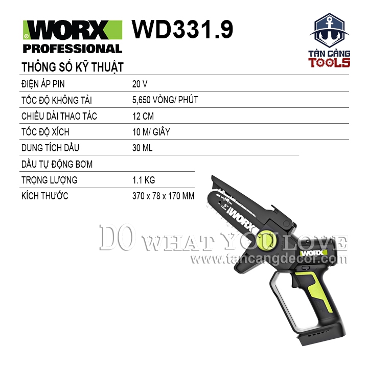 Máy Cưa Xích Dùng Pin 20V Worx WD331.9 ( Thân Máy ) - Ảnh 2
