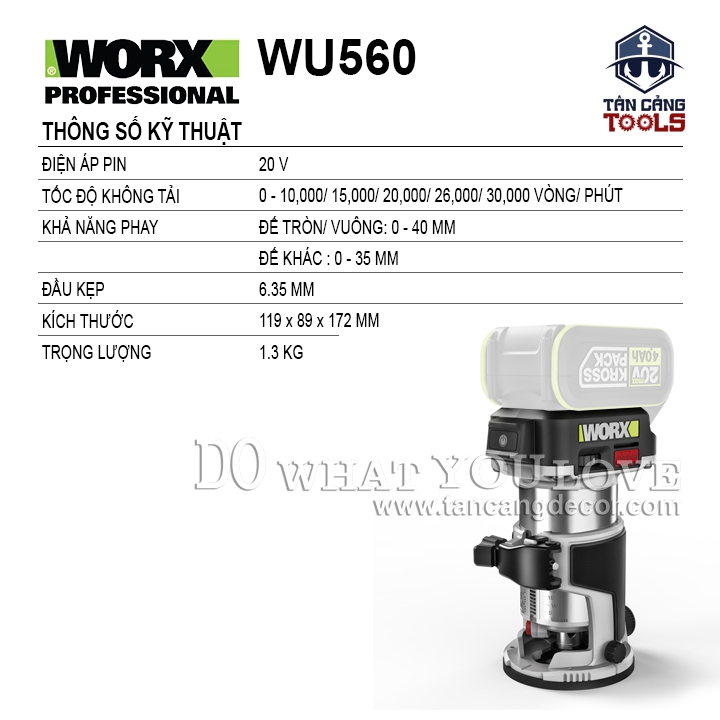 Máy Phay Dùng Pin 20V Worx WU560 ( Thân Máy ) - Ảnh 2