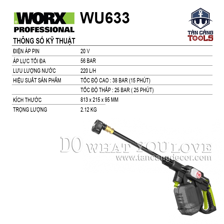 Máy Xịt Rửa Xe Dùng Pin 20V Worx WU633.9 ( Thân Máy ) - Ảnh 2