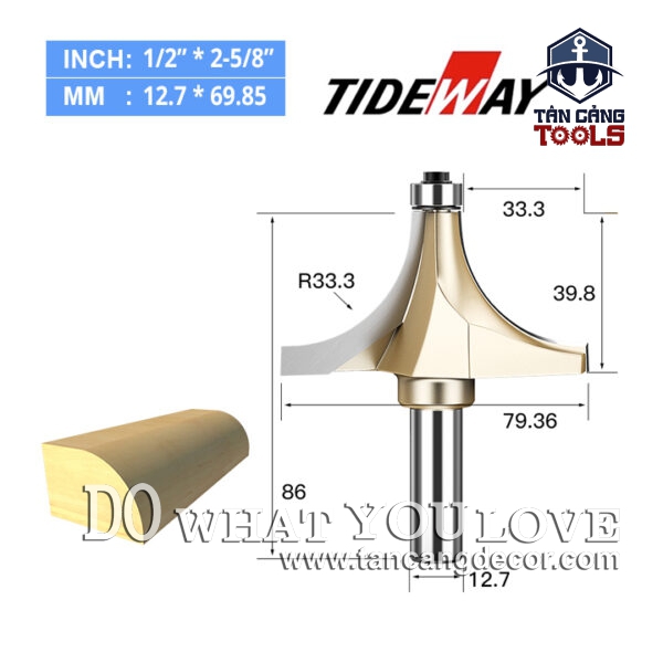 Mũi Router TideWay Bo Góc R33.3 Cốt 12.7 mm