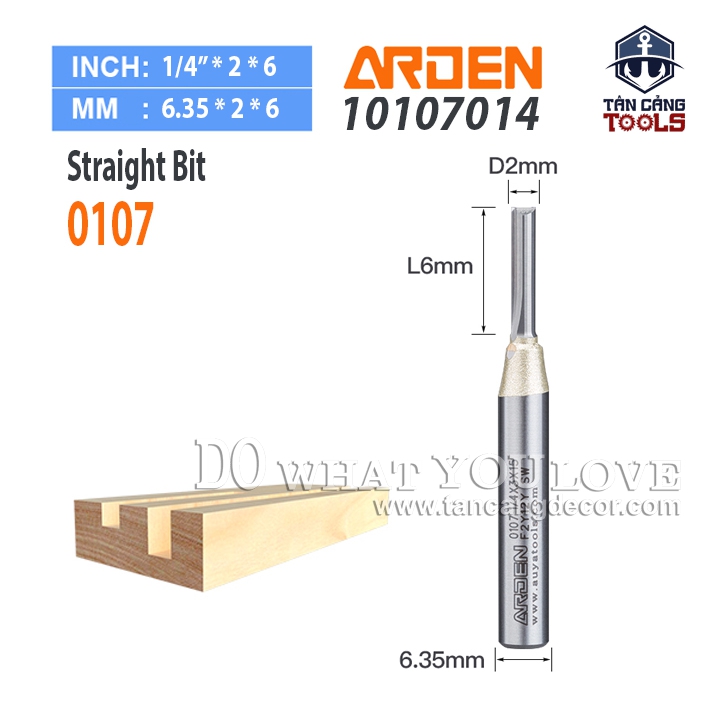 Mũi Router Arden CNC Móc Rãnh Arden 2 x 6 mm Cốt 6.35 mm Arden 0107