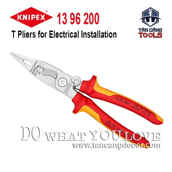 Kìm Tuốt Dây Đa Năng 200 mm Cách Điện 1000V Knipex 13 96 200 ( Có Lò Xo )