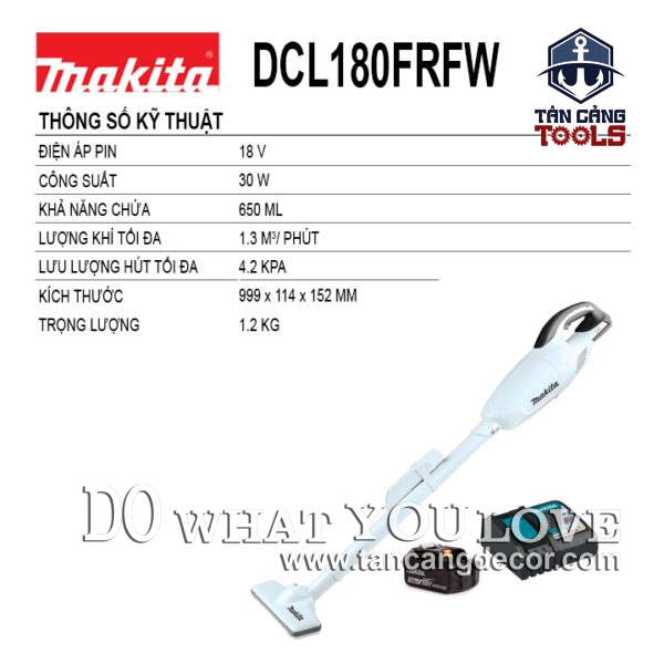 Alternative view of Combo Máy Hút Bụi Dùng Pin Makita 18V DCL180FRFW ( Thân Máy, Pin 3.0Ah, Sạc Nhanh )