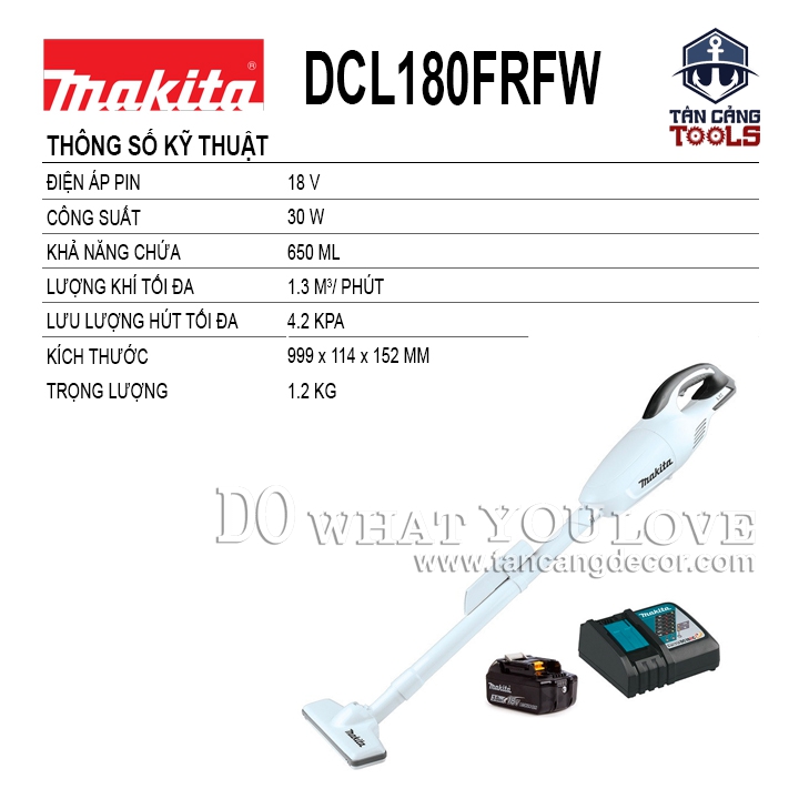 Combo Máy Hút Bụi Dùng Pin Makita 18V DCL180FRFW ( Thân Máy, Pin 3.0Ah, Sạc Nhanh ) - Ảnh 2