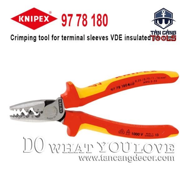 Kìm Bấm Cos Cách Điện 1000V 180 mm Knipex 97 78 180